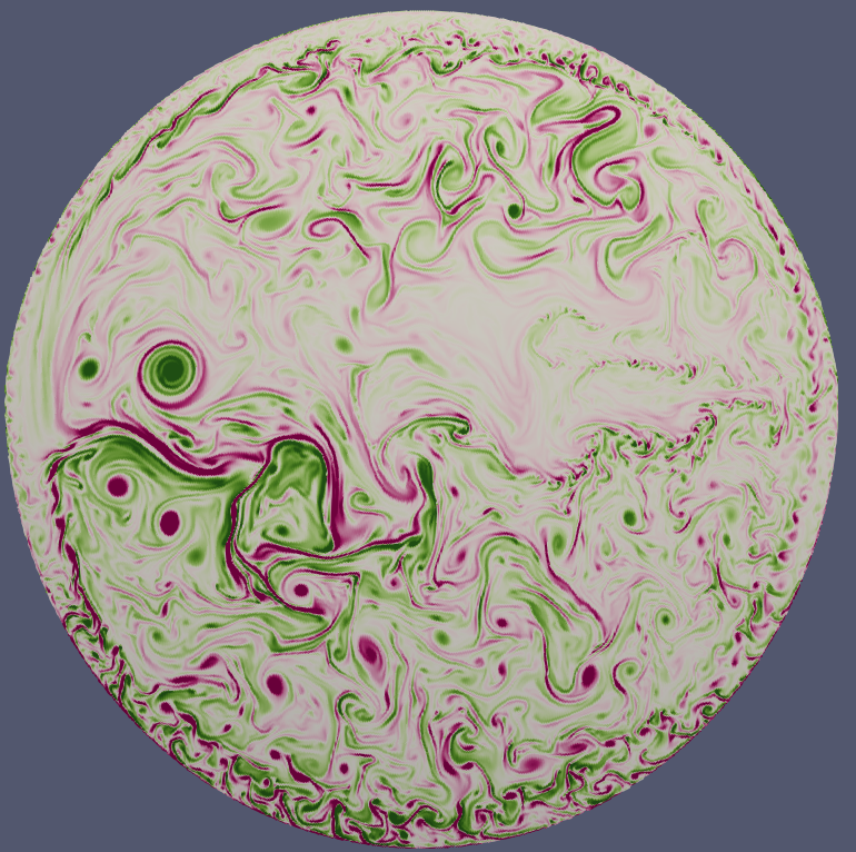 A compass test case showing the vorticity in an idealized ocean basin.